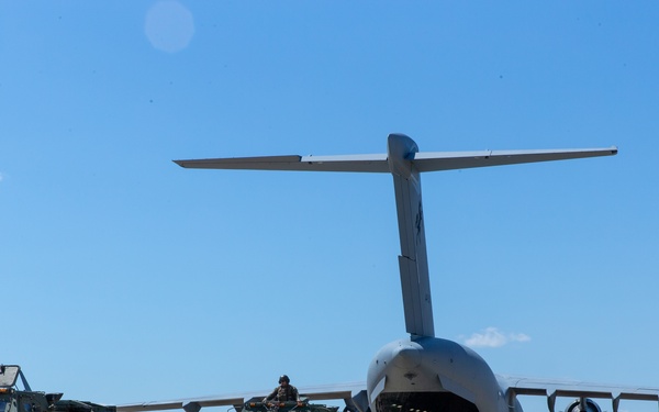 HIMARS loading onto a C-17 during Exercise Loobye