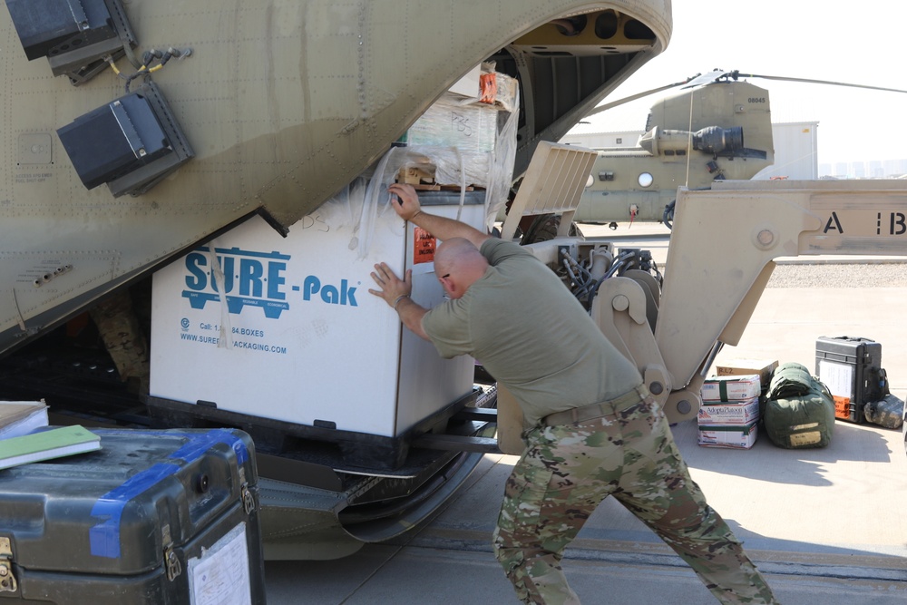 Task Force Phoenix CH-47 Chinook helicopter pre-flight/post-flight