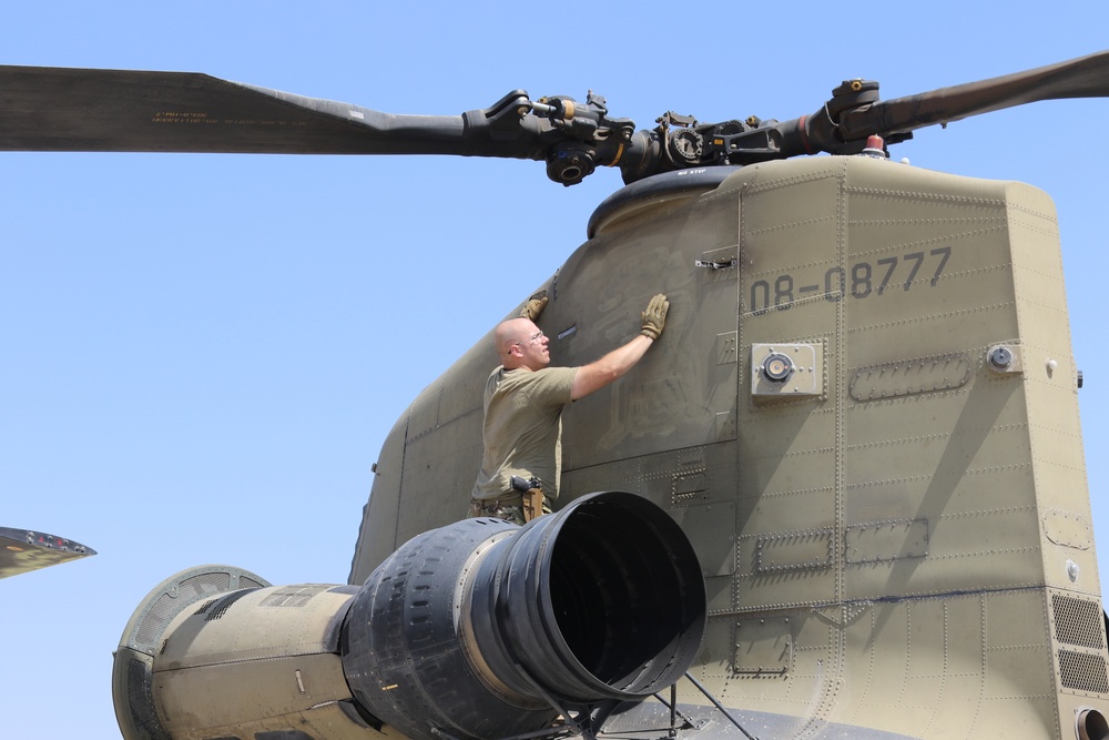 Task Force Phoenix CH-47 Chinook helicopter pre-flight/post-flight