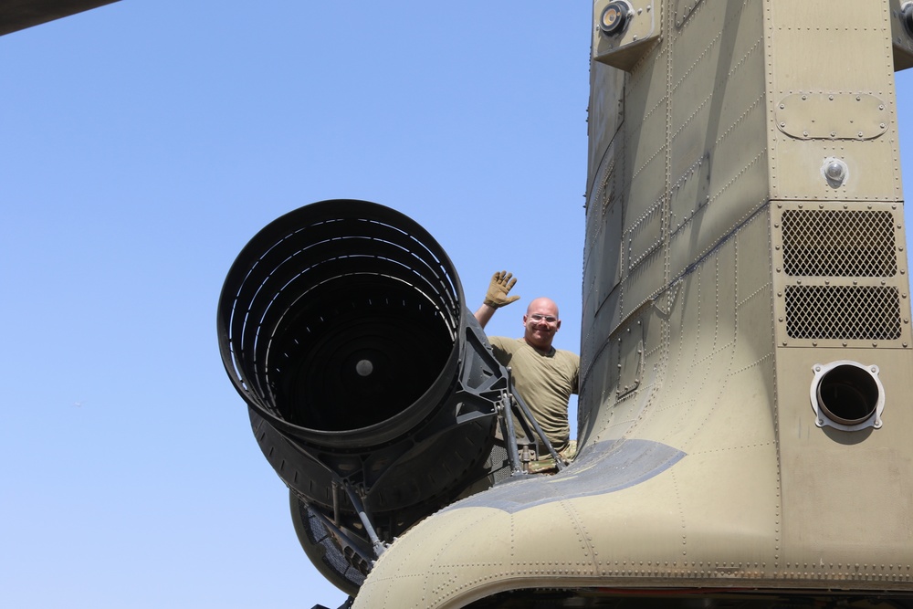 Task Force Phoenix CH-47 Chinook helicopter pre-flight/post-flight