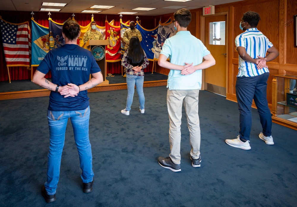 Future Sailors and soldiers swearing-in at MEPS Fort Dix