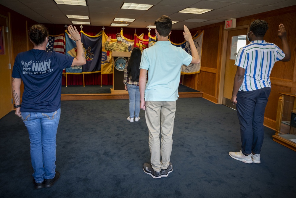 Future Sailors and soldiers swearing-in at MEPS Fort Dix