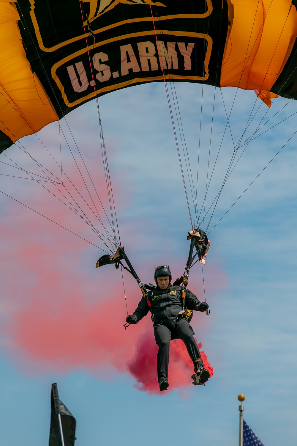 Soldier from U.S. Army Parachute Team performs at Airborne Day demonstration