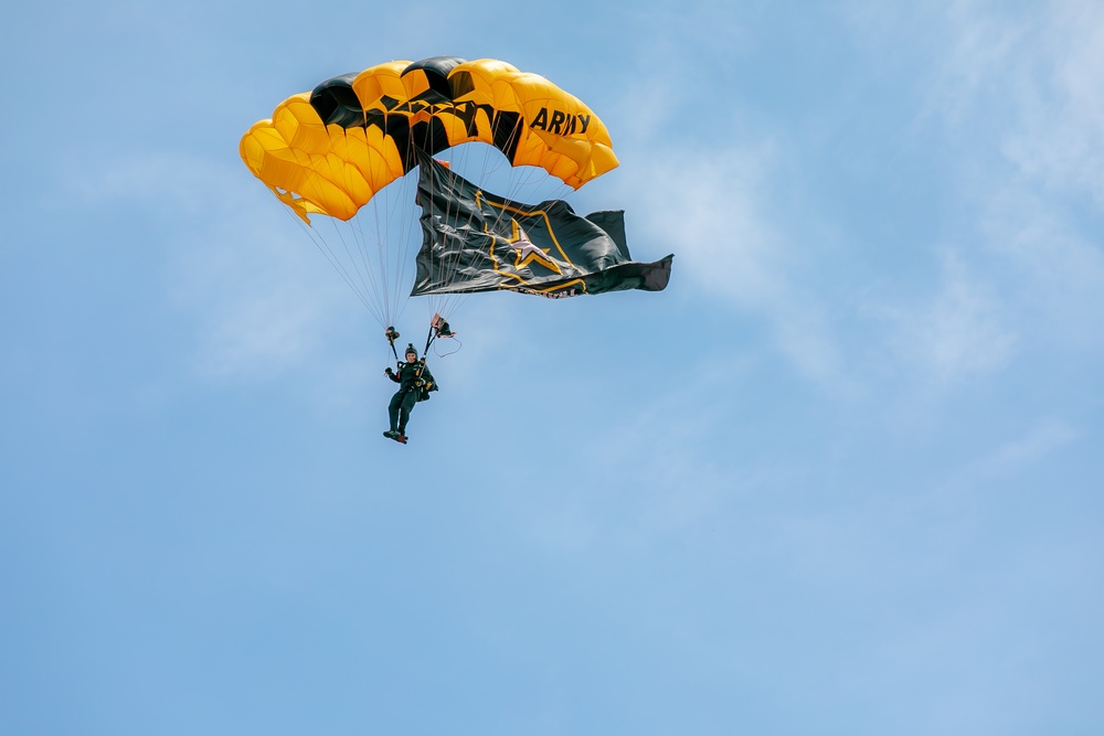 U.S. Army Parachute Team Soldier makes a parachute demonstration landing