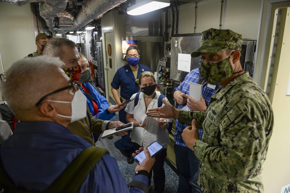 Task Force LCS speaks with embarked media aboard USS Kansas City (LCS 22)