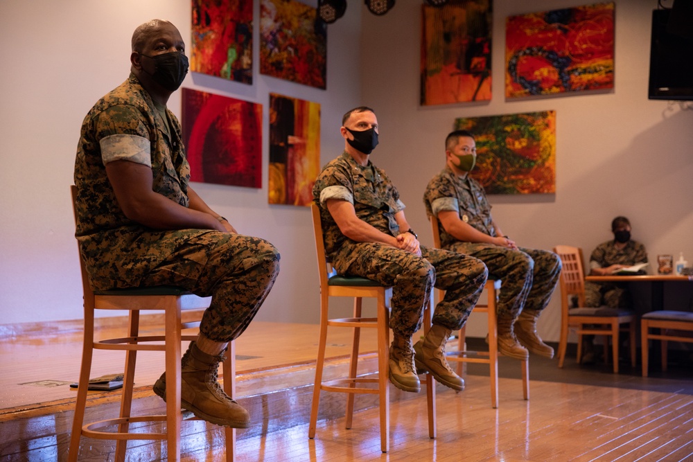 U.S. Marines participate in a town hall meeting