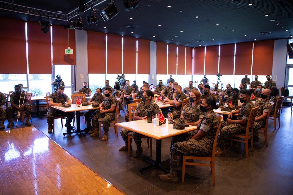 U.S. Marines participate in a town hall meeting