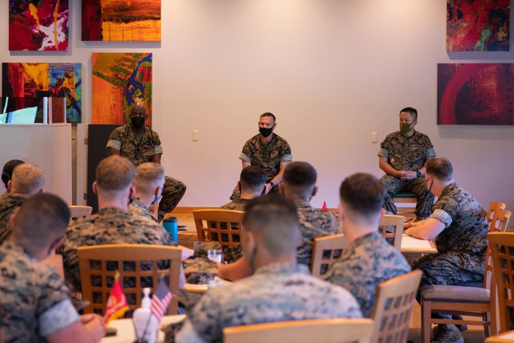 U.S. Marines participate in a town hall meeting