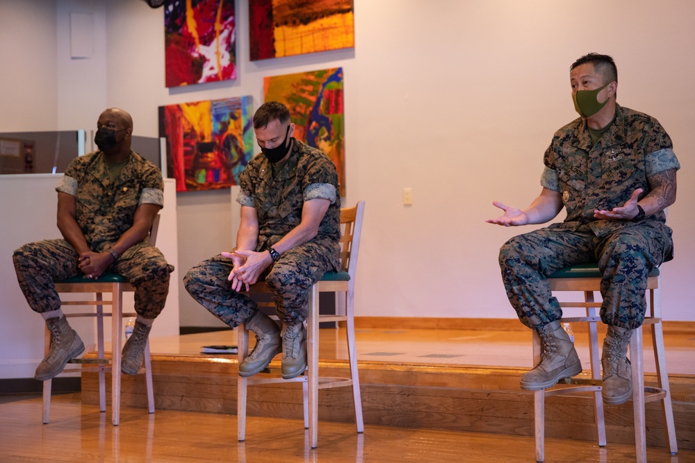 U.S. Marines participate in a town hall meeting