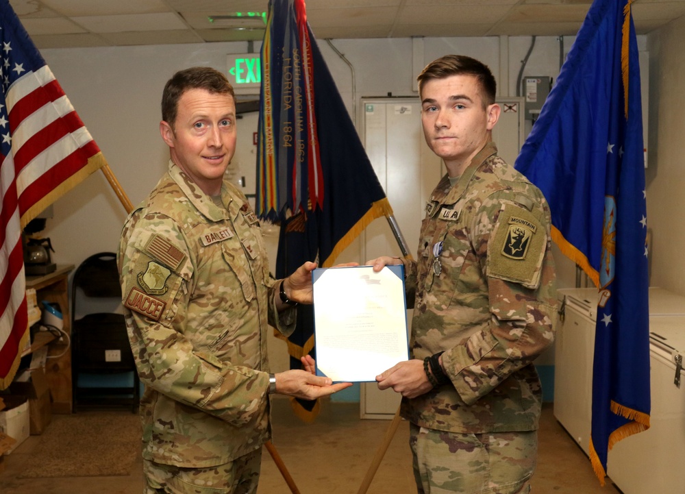 Task Force Iron Gray Soldiers receive the Air Force Achievement Medal