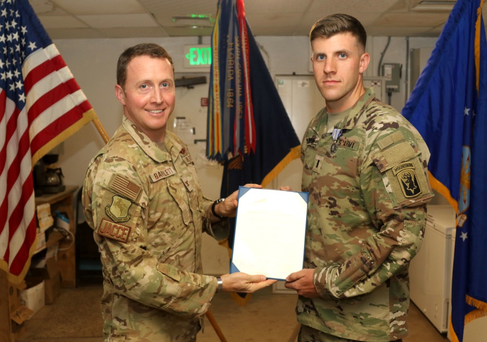 Task Force Iron Gray Soldiers receive the Air Force Achievement Medal