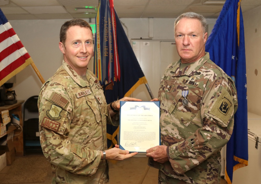 Task Force Iron Gray Soldiers receive the Air Force Achievement Medal
