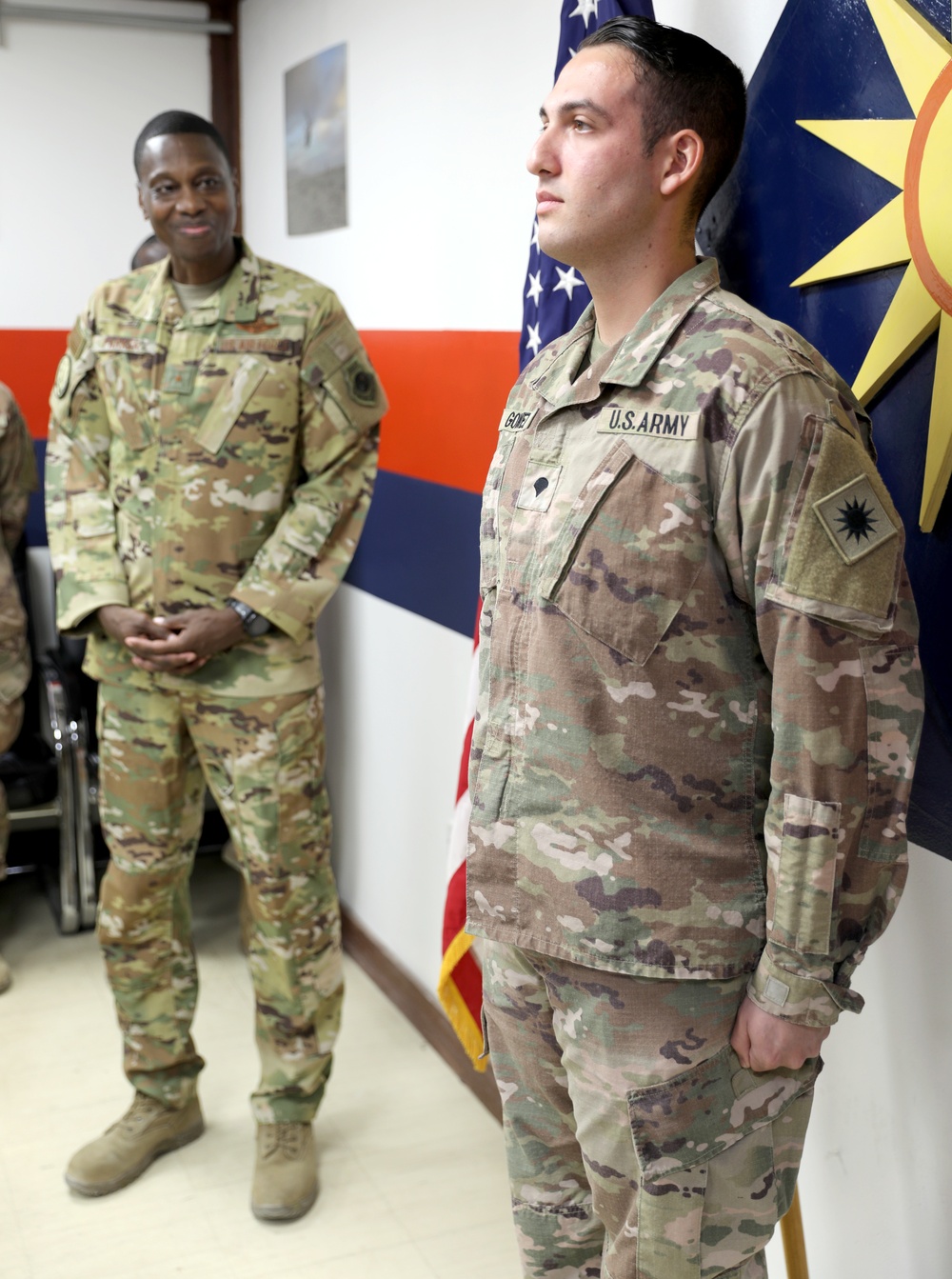 Brig. Gen. Brandon Parker coins Soldiers of Task Force Phoenix at Camp Beuhring, Kuwait