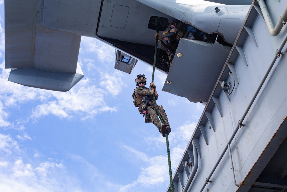 FRP Marines Fast Rope into Live Fire Deck Shoot