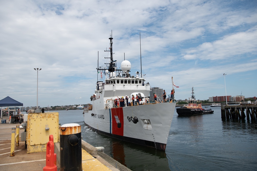 Coast Guard Cutter Spencer departs from its pier