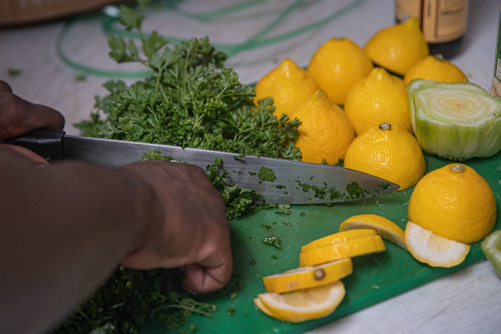 11th MEU Food Service Marines Prepare Food Aboard USS Portland