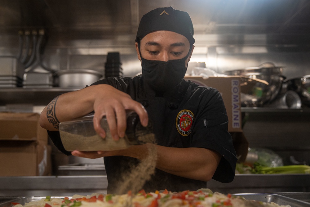 11th MEU Food Service Marines Prepare Food Aboard USS Portland