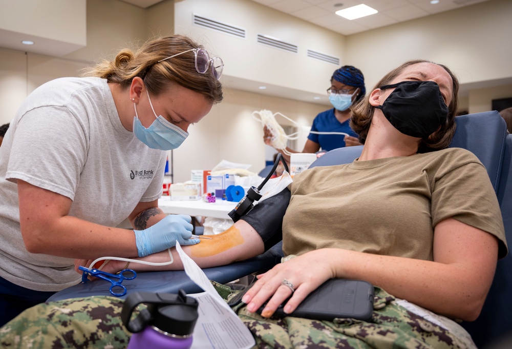 Sailors participate in a blood drive