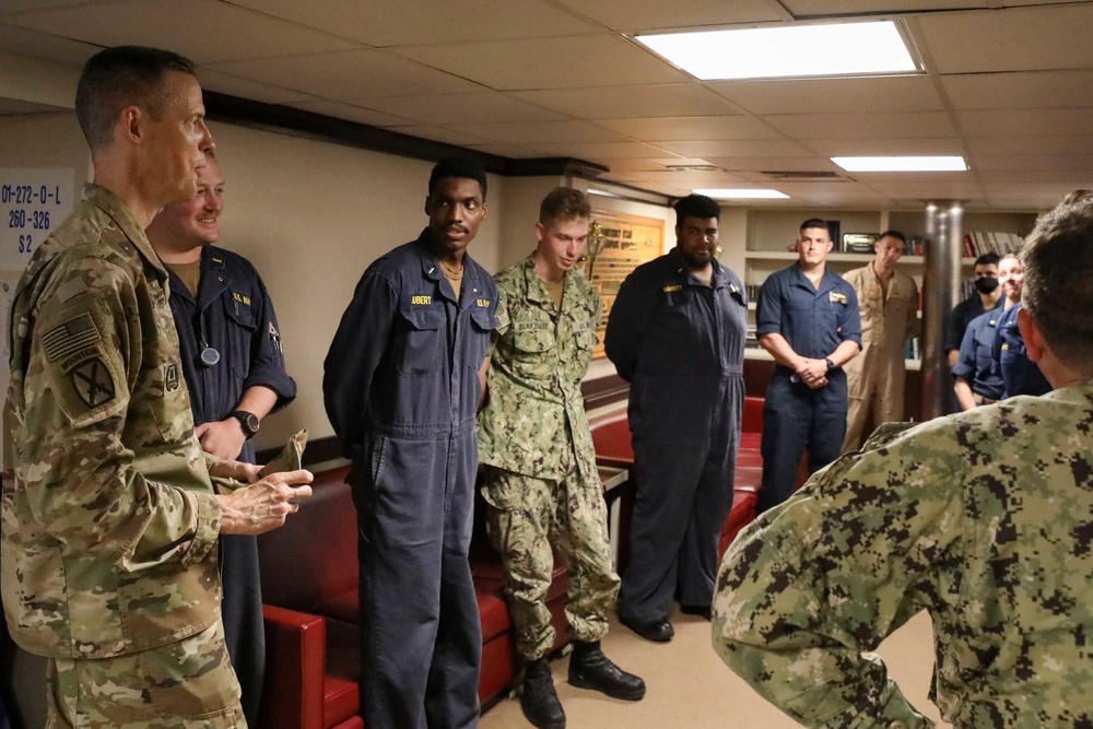 CJTF-HOA commander visits USS Monterey, Spanish Frigate Navarra