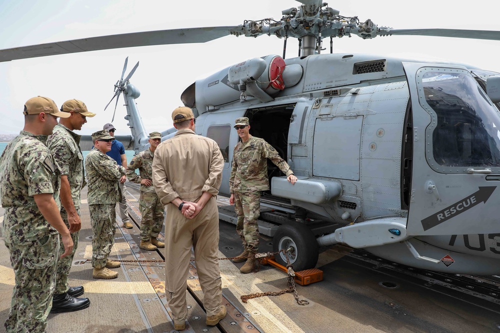 CJTF-HOA commander visits USS Monterey, Spanish Frigate Navarra