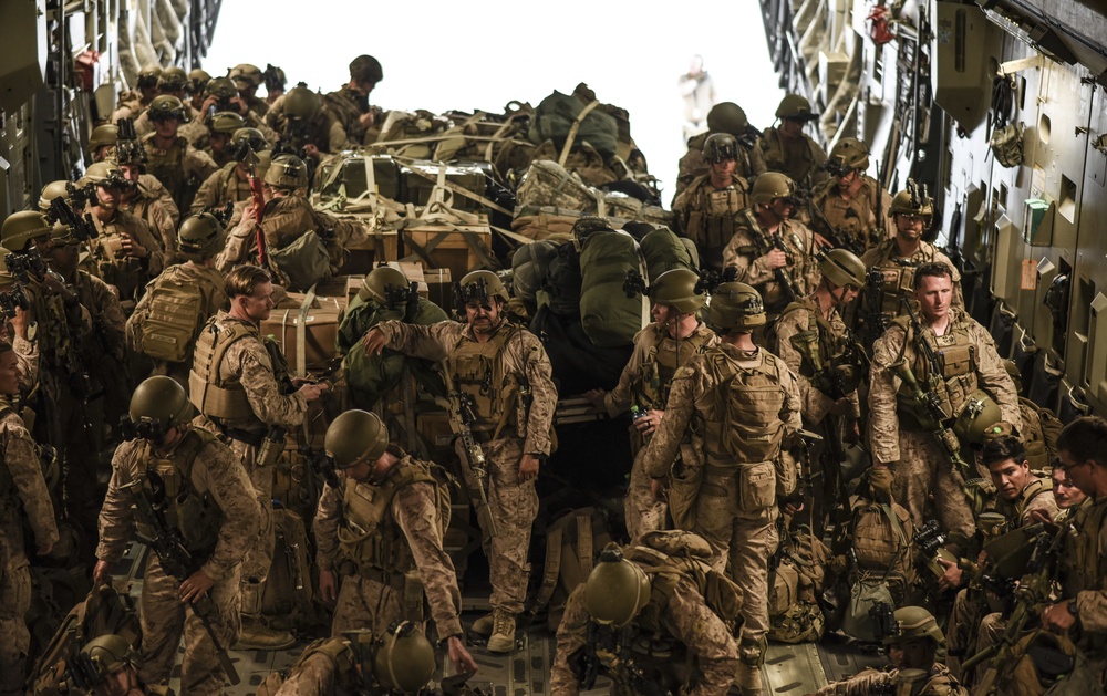 Marines support the evacuation at Hamid Karzai International Airport