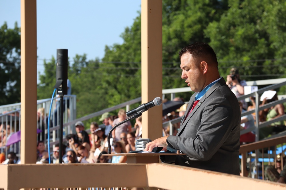 Congressional Medal of Honor awardee Sgt. 1st Class Leroy Arthur Petry  during ceremonies to honor the 10-year anniversary of September 11, 2001  before the baseball game between the Yankees and the Baltimore