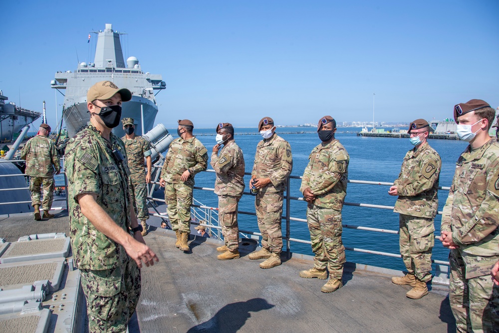 Marines, soldiers visit USS Bunker Hill