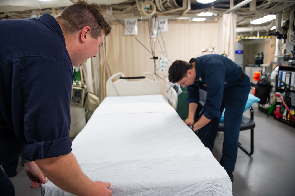 USS Arlington Medical Staff Prepare Ship's Medical Ward