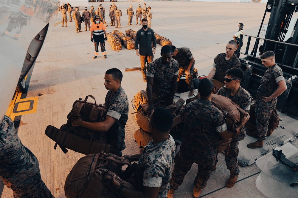 U.S. Marines &amp; Navy Sailors with CTF - 68 Deploy to NAS Sigonella, Italy to Support Afghanistan Evacuees