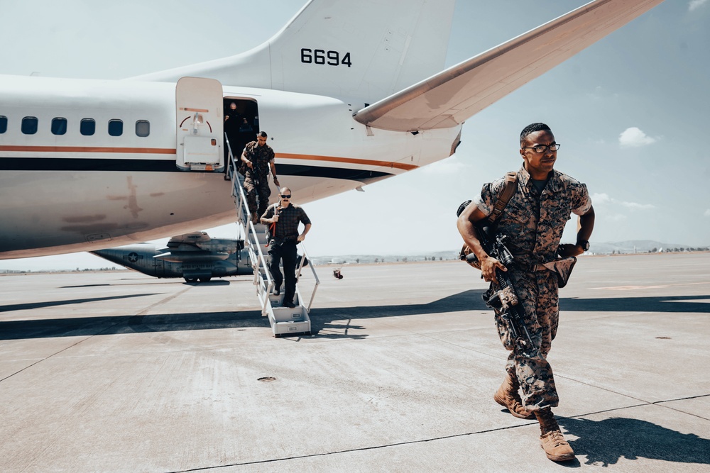 U.S. Marines &amp; Navy Sailors with CTF - 68 Deploy to NAS Sigonella, Italy to Support Afghanistan Evacuees