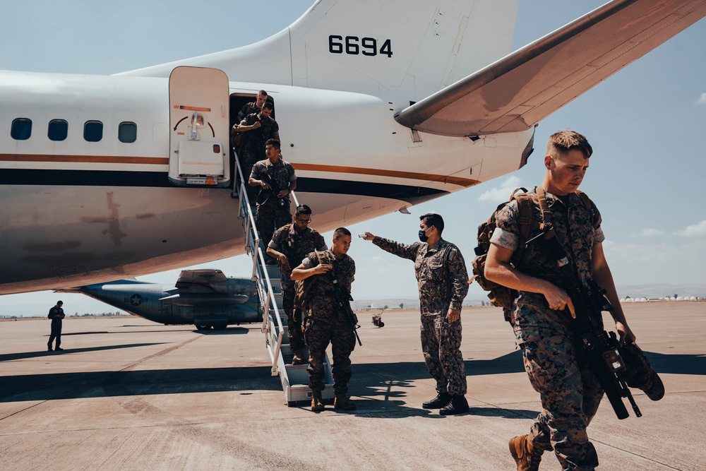 U.S. Marines &amp; Navy Sailors with CTF - 68 Deploy to NAS Sigonella, Italy to Support Afghanistan Evacuees