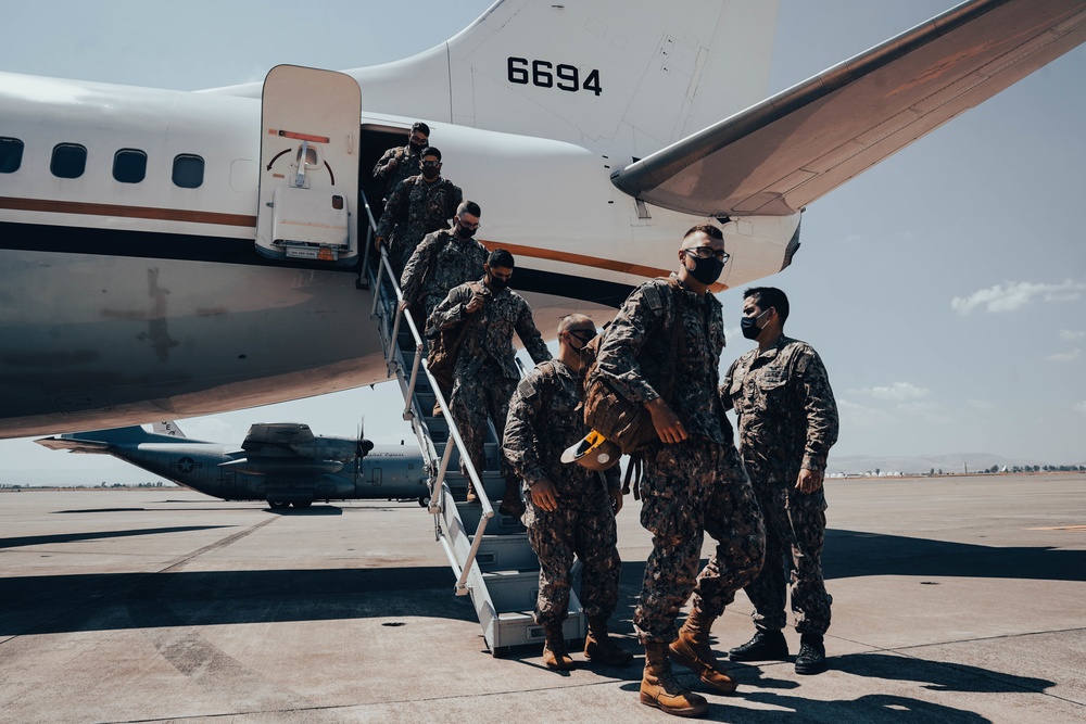 U.S. Marines &amp; Navy Sailors with CTF - 68 Deploy to NAS Sigonella, Italy to Support Afghanistan Evacuees