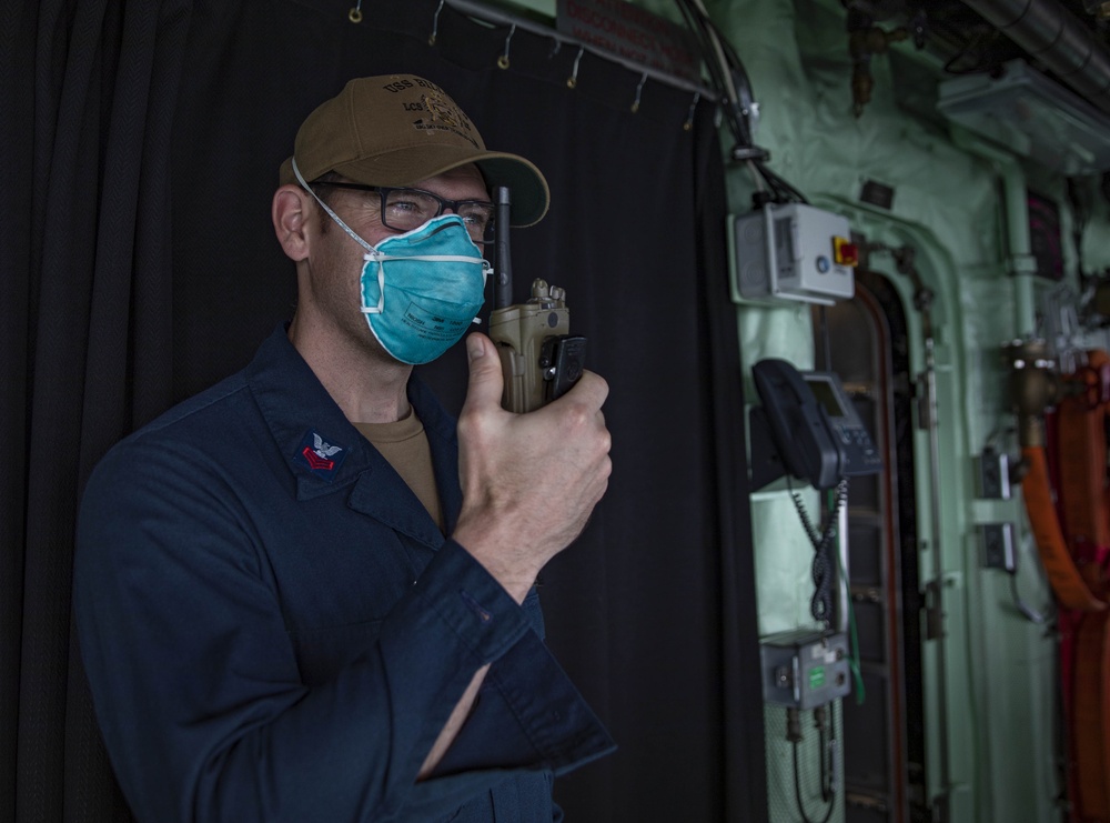 USS Billings Sailor Mans His Station During Sea and Anchor Detail