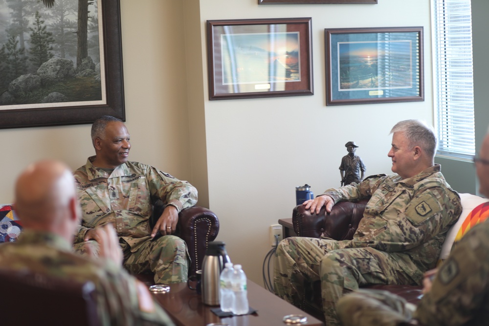 National Guard command sergeant major Command Sgt. Maj. John Sampa meets with Maj. Gen. Jeffrey Marlette the SDNG adjutant general.