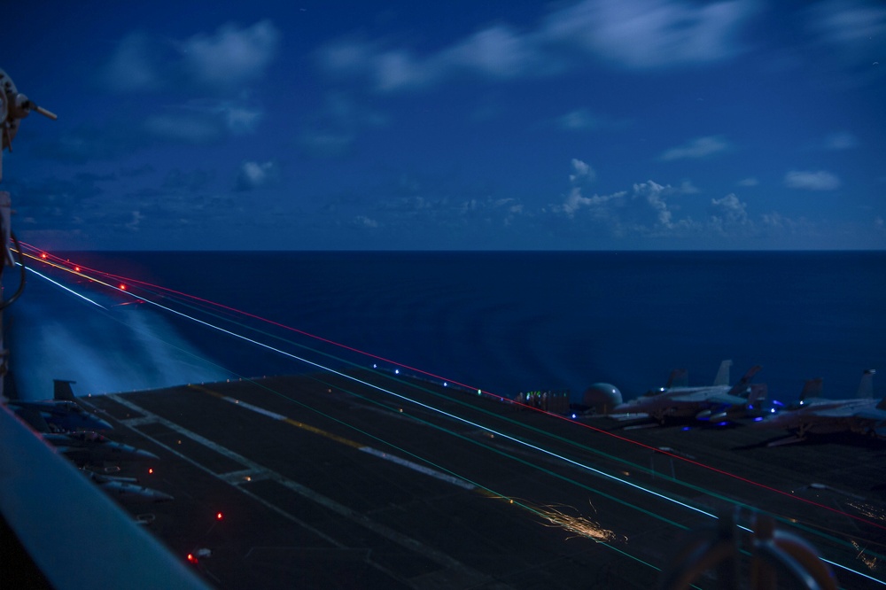 USS Carl Vinson (CVN 70) Conducts Night Time Flight Operations