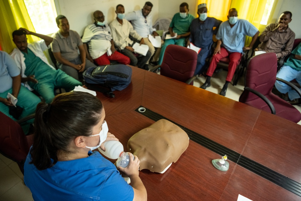 U.S. Army Civil Affairs Soldiers exchange CPR best practices with Djiboutian healthcare providers