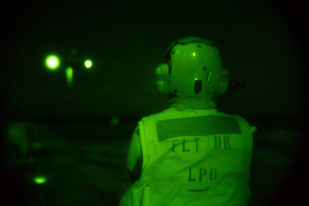 USS America (LHA 6) Conducts Flight Operations At Night