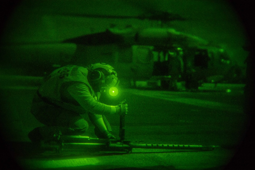 USS America (LHA 6) Conducts Flight Operations At Night