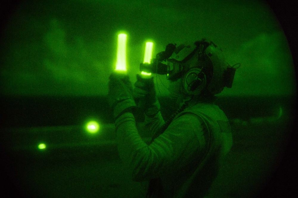 USS America (LHA 6) Conducts Flight Operations At Night