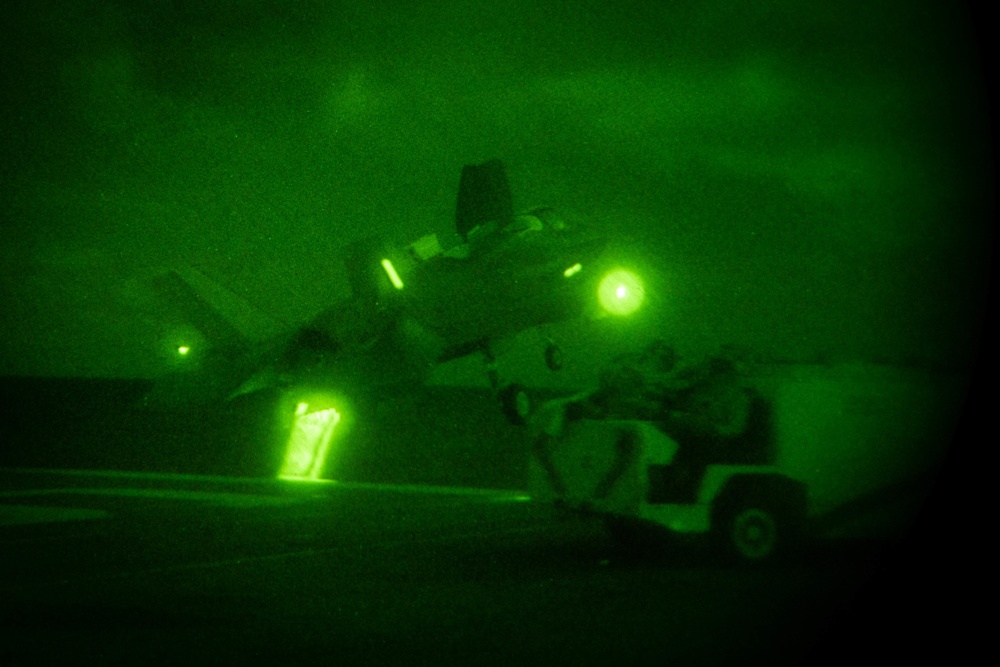 USS America (LHA 6) Conducts Flight Operations At Night