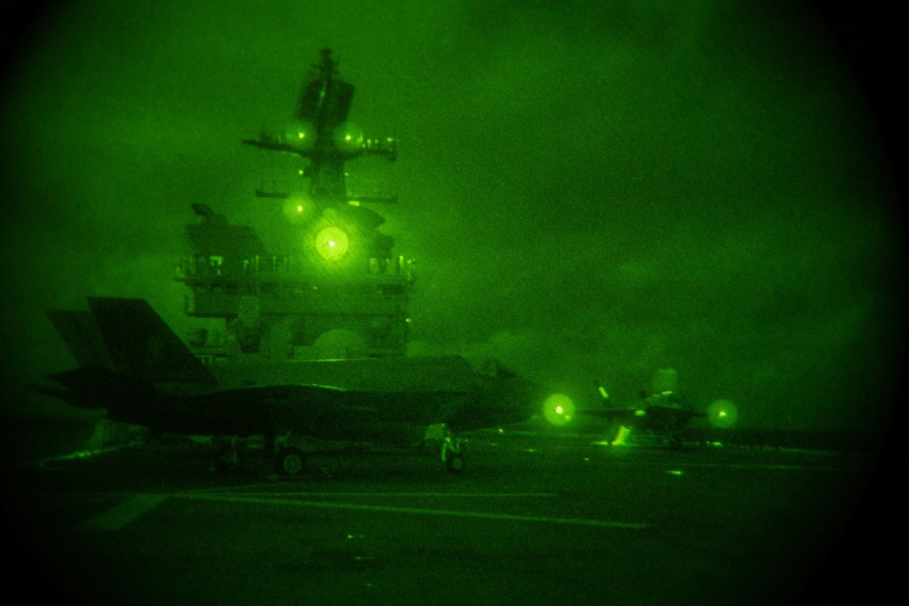 USS America (LHA 6) Conducts Flight Operations At Night