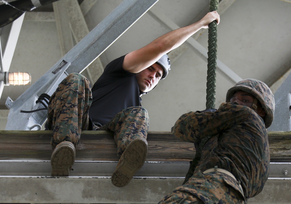 Kilo Company fast ropes during recruit training