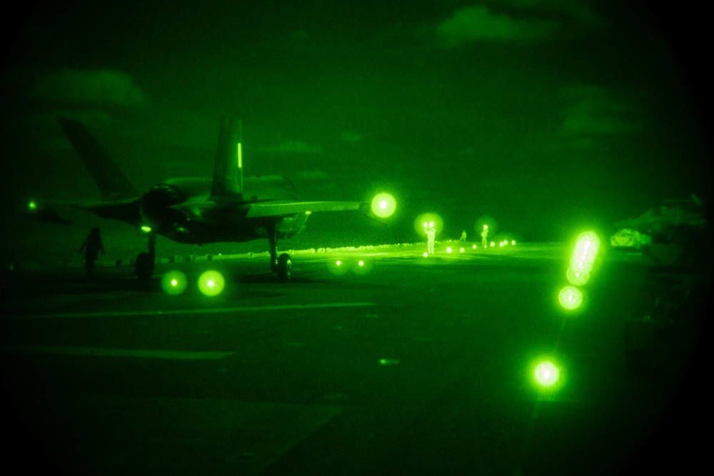 USS America (LHA 6) Conducts Flight Operations At Night