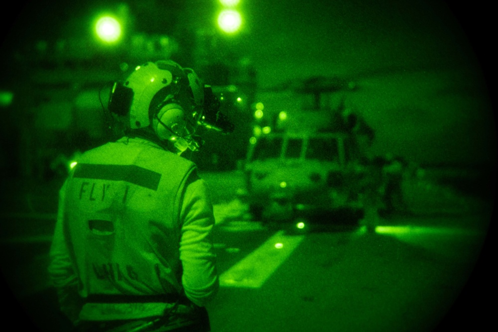 USS America (LHA 6) Conducts Flight Operations At Night