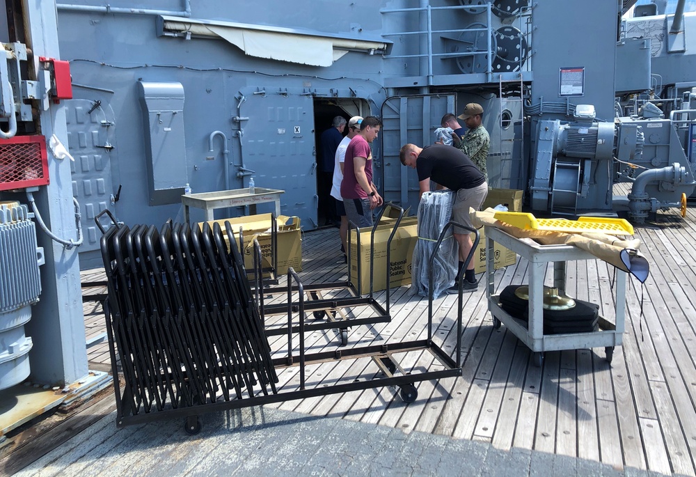 USS Vicksburg (CG 69) Sailors volunteer aboard Battleship Wisconsin