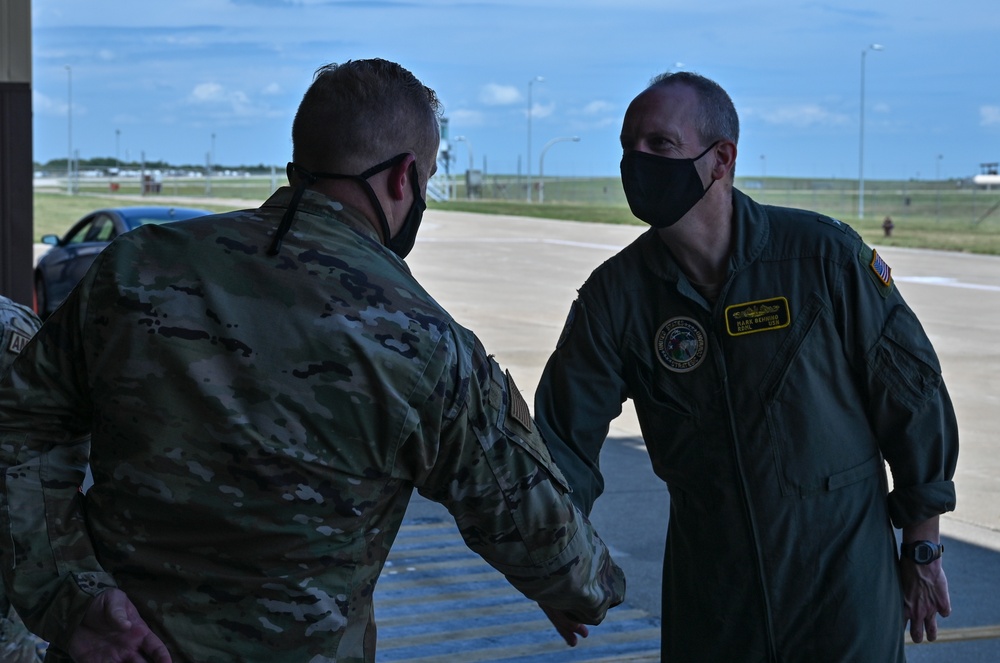 U.S. Strategic Command's Rear Adm. Mark Behning visits Whiteman Air Force Base, tours B-2 Spirit