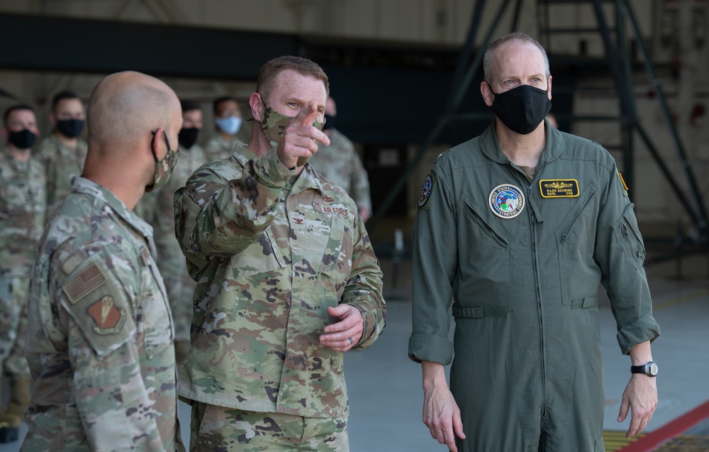 U.S. Strategic Command's Rear Adm. Mark Behning visits Whiteman Air Force Base, tours B-2 Spirit