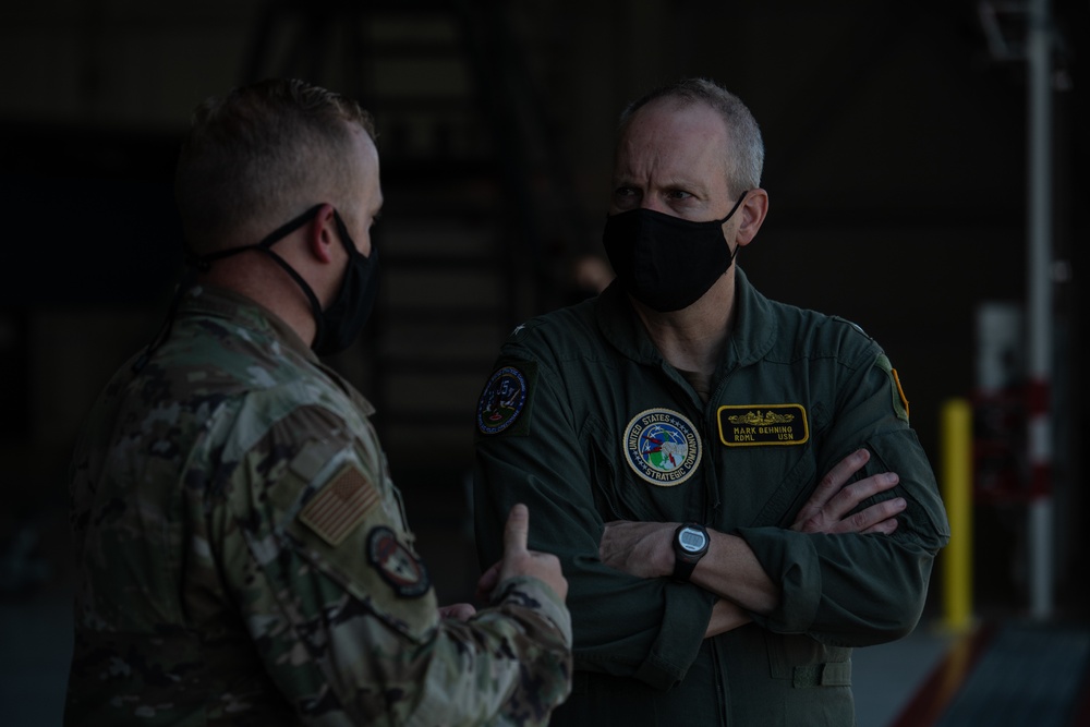 U.S. Strategic Command's Rear Adm. Mark Behning visits Whiteman Air Force Base, tours B-2 Spirit