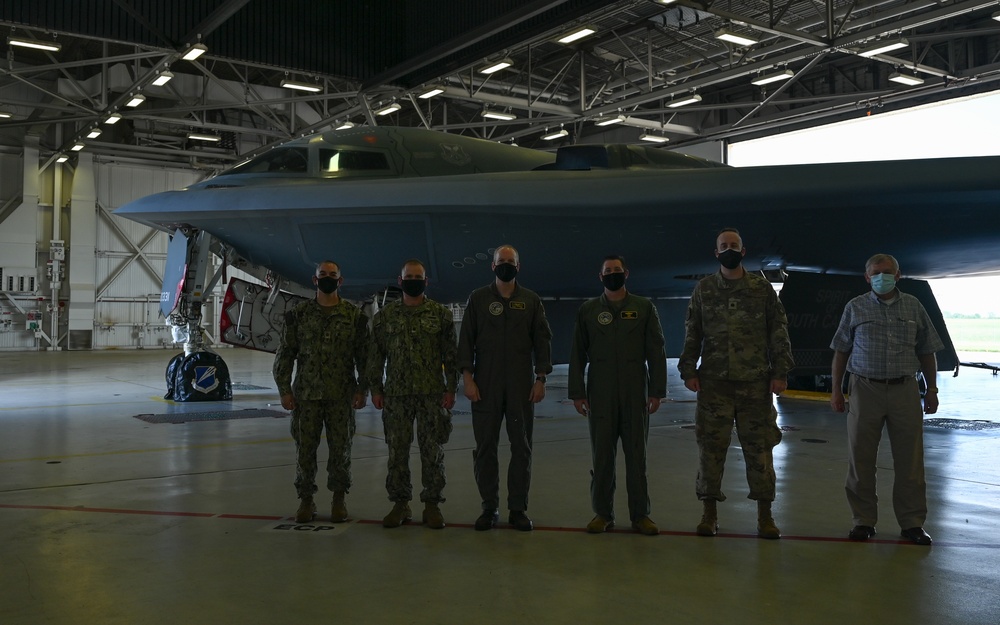 U.S. Strategic Command's Rear Adm. Mark Behning visits Whiteman Air Force Base, tours B-2 Spirit