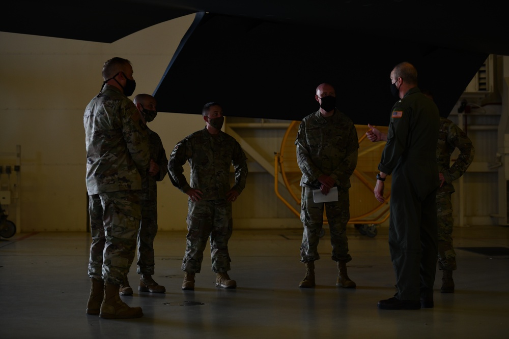 U.S. Strategic Command's Rear Adm. Mark Behning visits Whiteman Air Force Base, tours B-2 Spirit